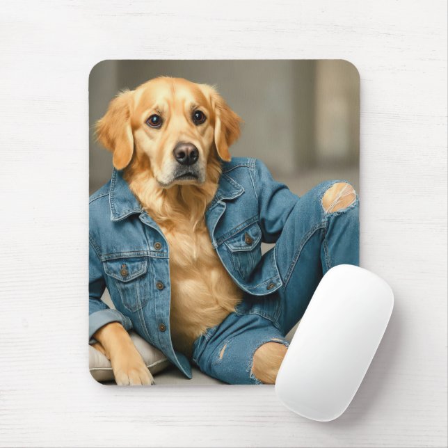 Golden Retriever Posin Blue Jeans Musmatta (Med mus)