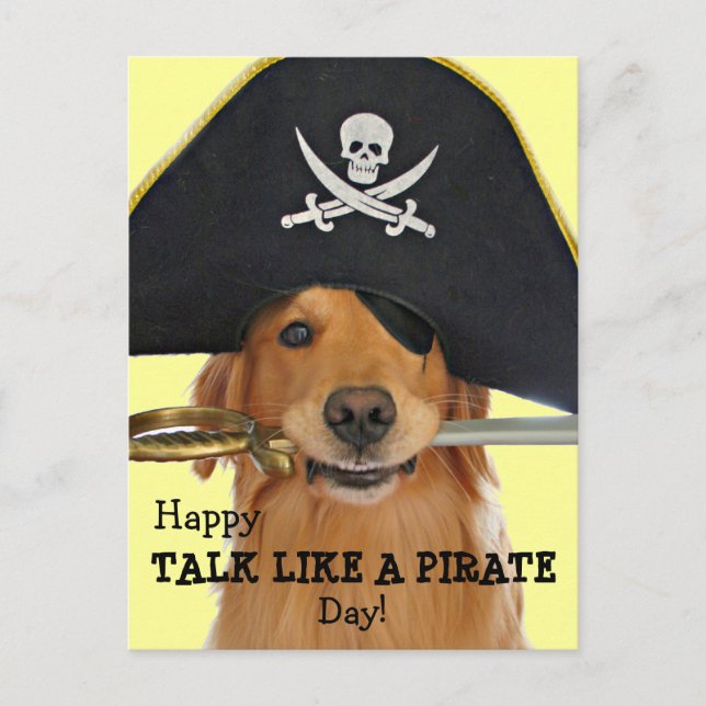 Golden Retriever Prata som en pirat dag Vykort (Framsida)