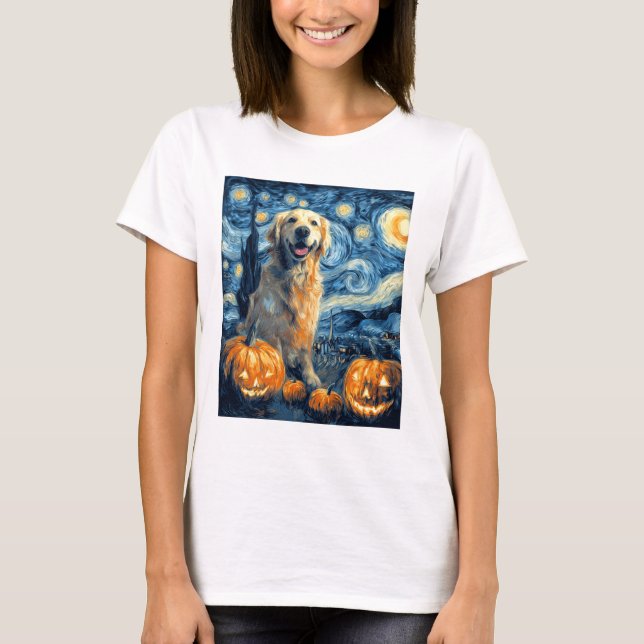 Golden Retriever Pumpkin Starry Night Dog Mom Van  T Shirt (Framsida)