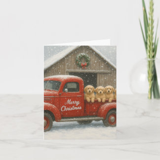 Golden Retriever Puppies in Truck Christmas Card Anteckningskort