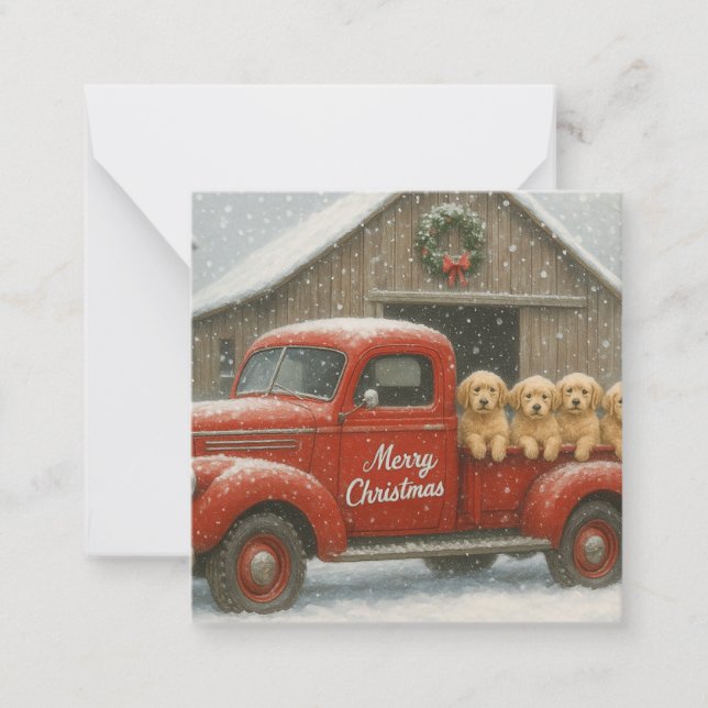 Golden Retriever Puppies in Truck Christmas Card Anteckningskort (Framsida)