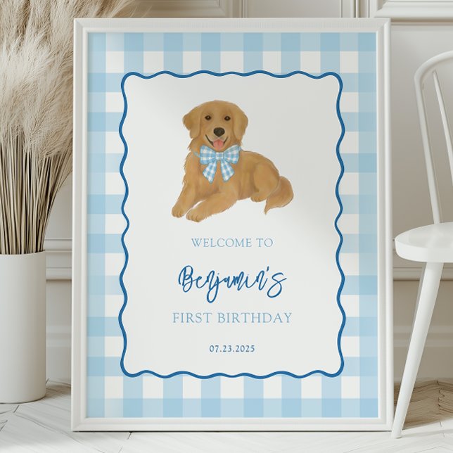 Golden Retriever Puppy Birthday Party Welcome Poster (Skapare uppladdad)