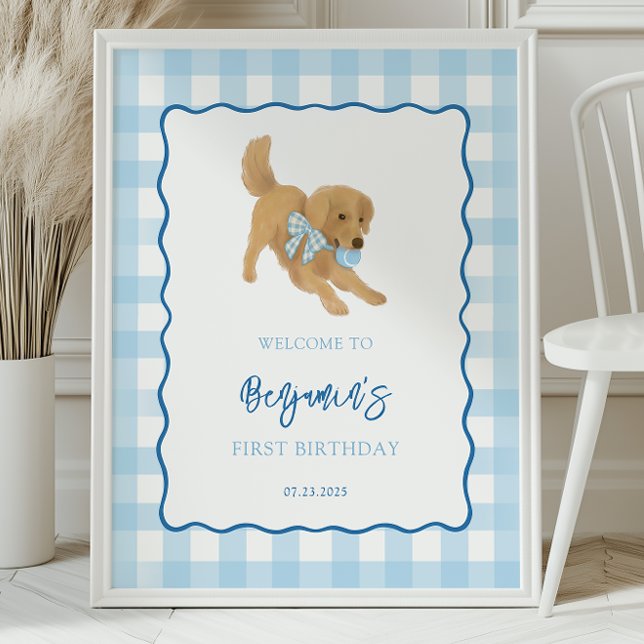 Golden Retriever Puppy Birthday Party Welcome Poster (Skapare uppladdad)