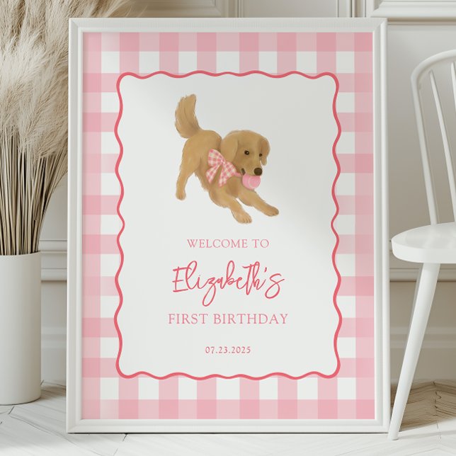 Golden Retriever Puppy Birthday Party Welcome Poster (Skapare uppladdad)