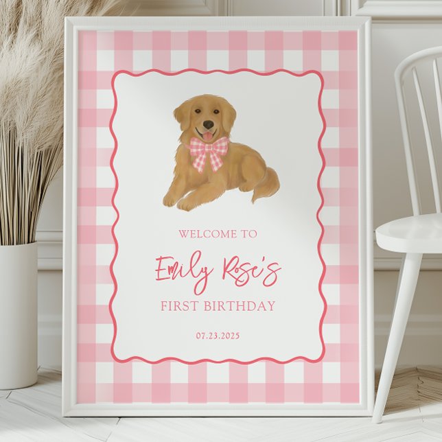 Golden Retriever Puppy Birthday Party Welcome Poster (Skapare uppladdad)