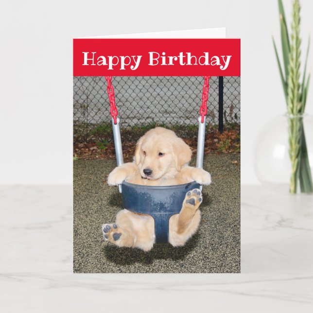 Golden Retriever Puppy Birthday Swing Kort (Framsida)