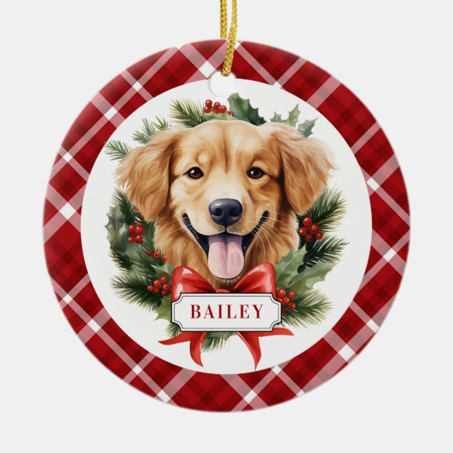 Golden Retriever Puppy Ceramic Circle Ornament (Framsidan)