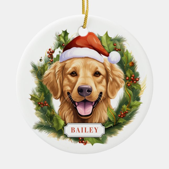 Golden Retriever Puppy Ceramic Circle Ornament (Framsidan)