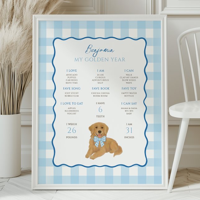 Golden Retriever Puppy Dog 1st Birthday Milestone  Poster (Skapare uppladdad)