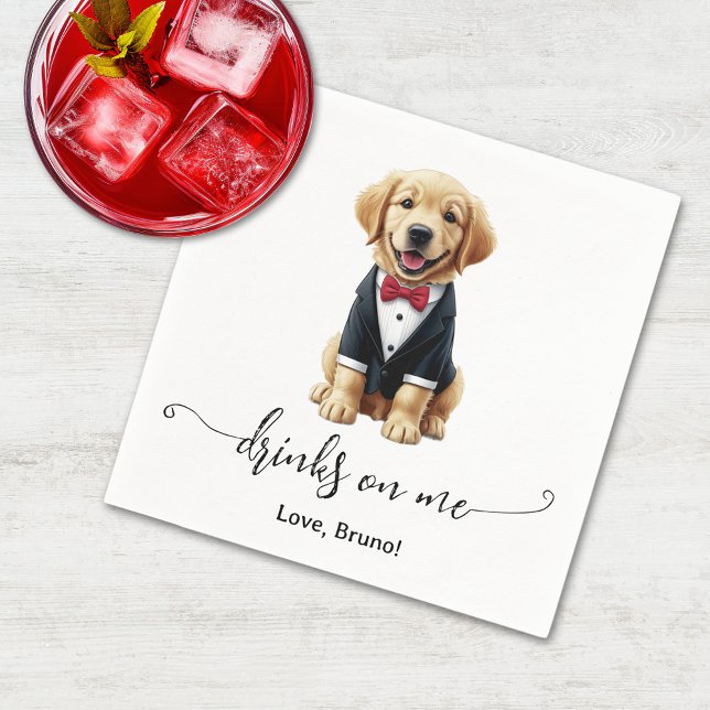 Golden Retriever Puppy Drinys på mig Hund Bröllop Pappersservett (Golden Retriever Puppy Drinks On Me Dog Wedding Napkins)