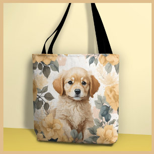 Golden Retriever Puppy Gula blommor Tygkasse