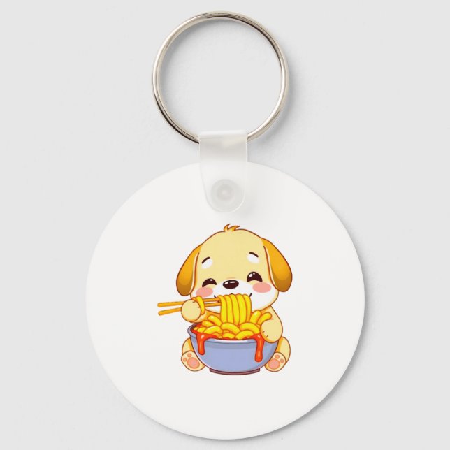 Golden Retriever puppy happily slurping Rabokki! Nyckelring (Framsida)