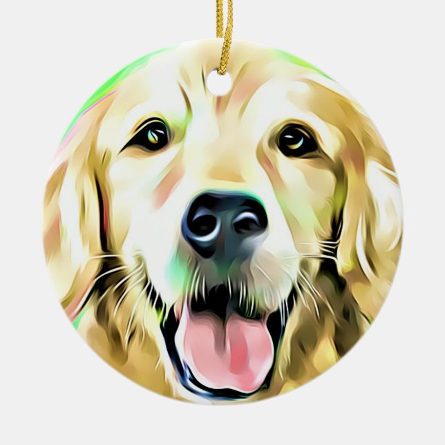 Golden Retriever Puppy Hund Digital Art Julgransprydnad Keramik (Framsidan)