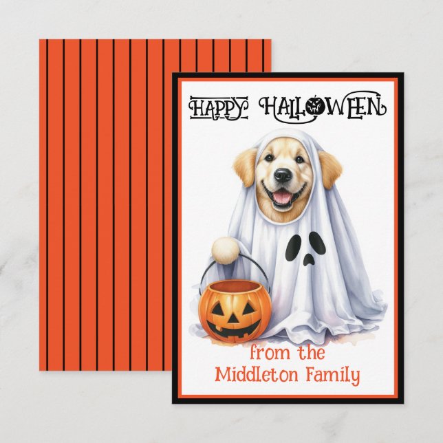Golden Retriever Puppy Hund Happy halloween Anteckningskort (Fram/baksida)
