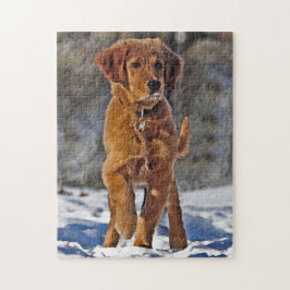 Golden Retriever Puppy Hund i snö Pussel