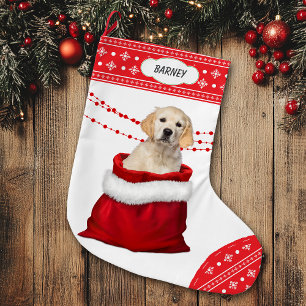 Golden Retriever Puppy Hund Snowflake Gräns Stor Julstrumpa