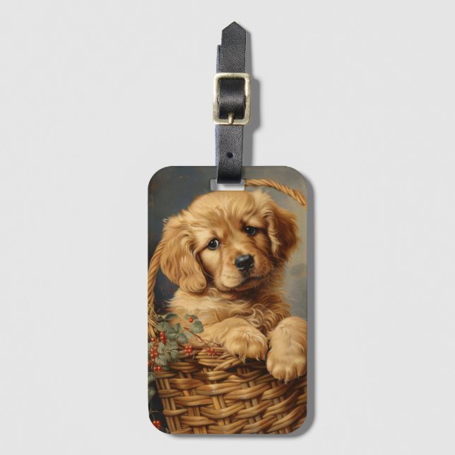 Golden Retriever Puppy i Basket Bagagebricka (Framsida vertikal)