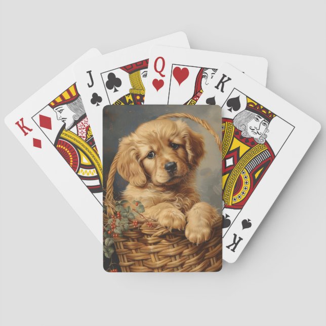 Golden Retriever Puppy i Basket Casinokort (Baksidan)