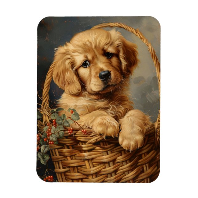 Golden Retriever Puppy i Basket Flexible Magnet (Vertikal)