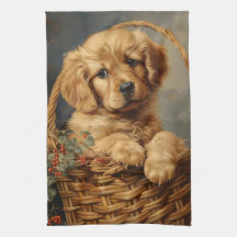 Golden Retriever Puppy i Basket