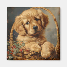 Golden Retriever Puppy i Basket Magnet