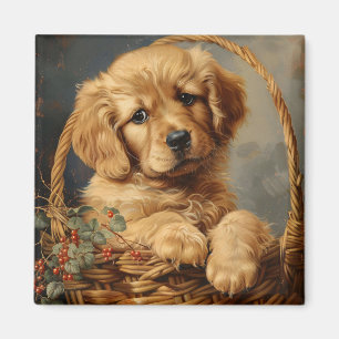 Golden Retriever Puppy i Basket Magnet