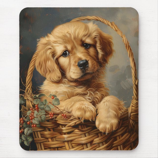 Golden Retriever Puppy i Basket Musmatta (Framsidan)