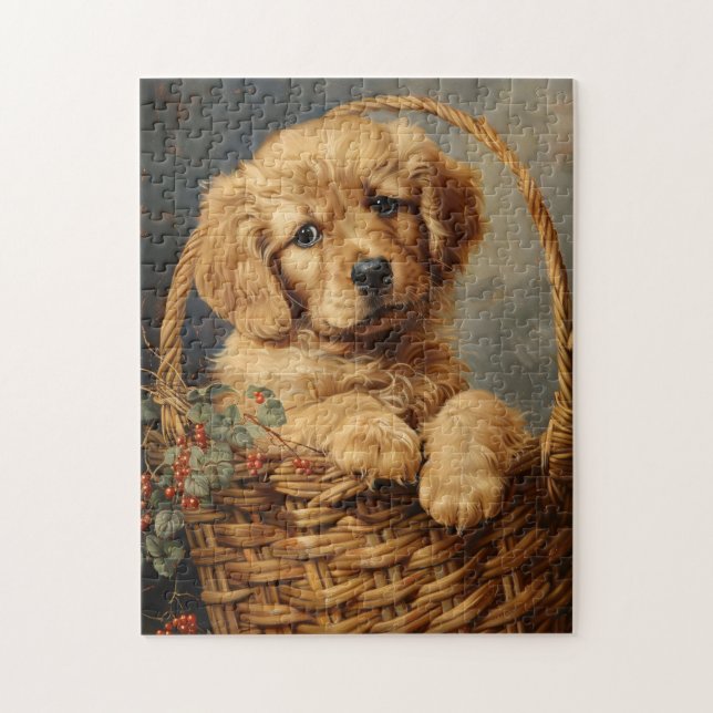 Golden Retriever Puppy i Basket Pussel (Vertikal)
