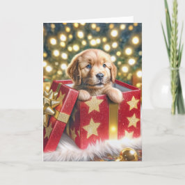 Golden Retriever Puppy i julboxen Helgkort
