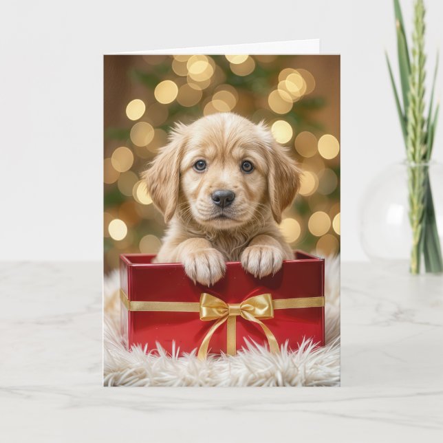 Golden Retriever Puppy i julboxen Helgkort (Framsida)