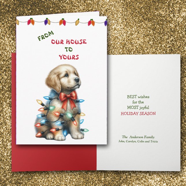 Golden Retriever Puppy i Ljus Helgdag Card Helgkort (Skapare uppladdad)