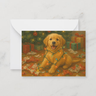 Golden Retriever Puppy in Christmas Lights Card Anteckningskort