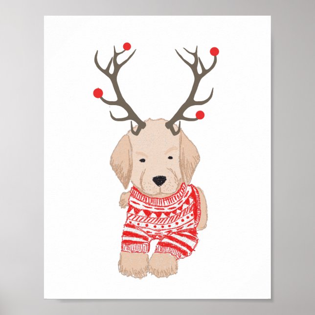 Golden Retriever Puppy Julsötare Antlers Poster (Framsidan)