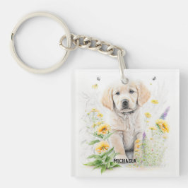 Golden Retriever Puppy och blommigts monogram namn
