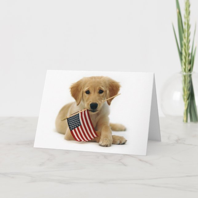 Golden Retriever Puppy och Flagga Kort (Framsida)