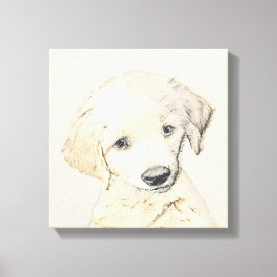 Golden Retriever Puppy Painting - Original Hund Ar Canvastryck