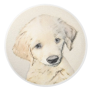 Golden Retriever Puppy Painting - Original Hund Ar Knopp