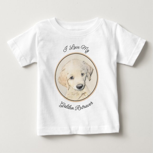 Golden Retriever Puppy Painting - Original Hund Ar T Shirt (Framsida)