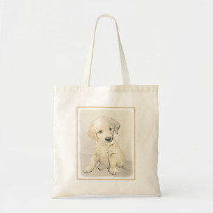 Golden Retriever Puppy Painting - Original Hund Ar Tygkasse