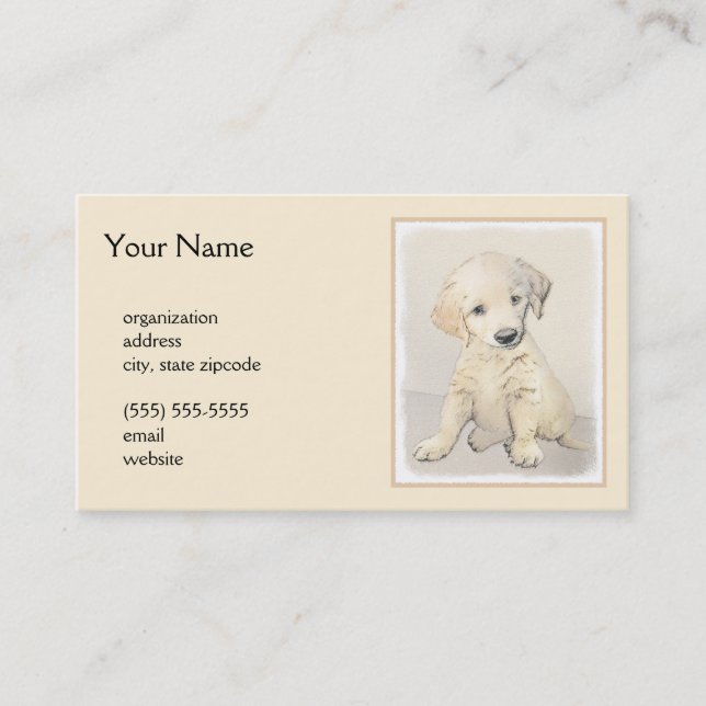 Golden Retriever Puppy Painting - Original Hund Ar Visitkort (Framsida)