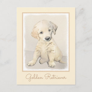 Golden Retriever Puppy Painting - Original Hund Ar Vykort