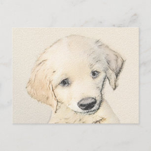 Golden Retriever Puppy Painting - Original Hund Ar Vykort