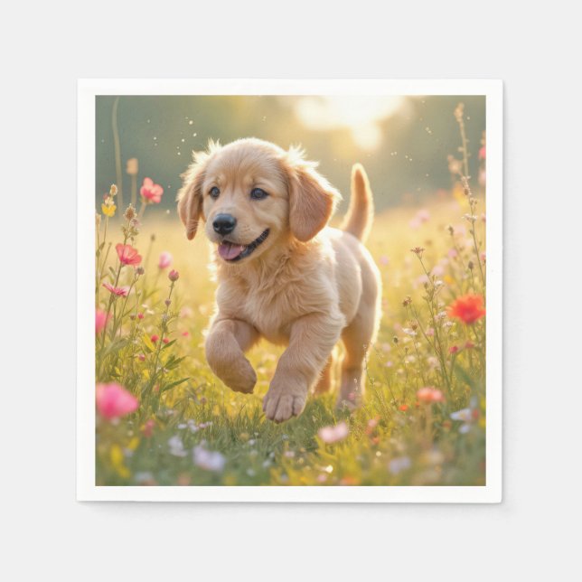 Golden Retriever Puppy Running In a Meadow Pappersservett (Framsidan)