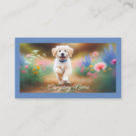 Golden Retriever Puppy Runy in Flowers Visitkort