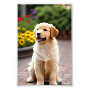 Golden Retriever Puppy Satin Photo EnUtvidgning Fototryck