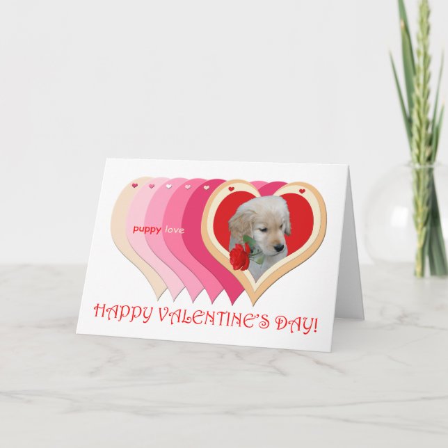 Golden Retriever Puppy Valentine Card Helgkort (Framsida)