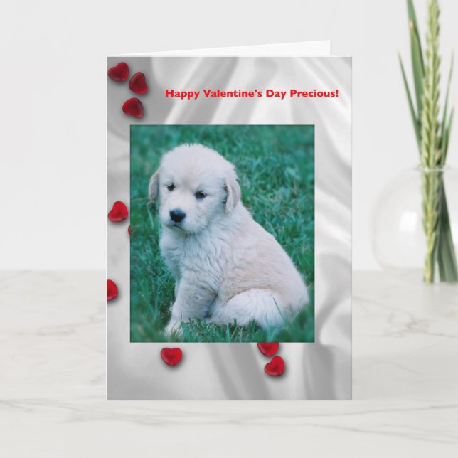 Golden Retriever Puppy Valentine Day Card Helgkort (Framsida)
