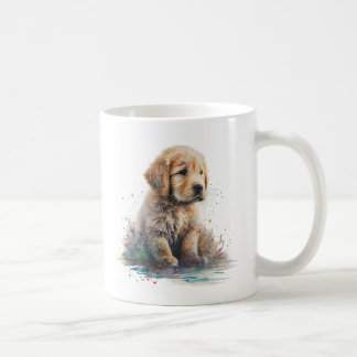 Golden Retriever Puppy Watercolor AI Art Kaffemugg