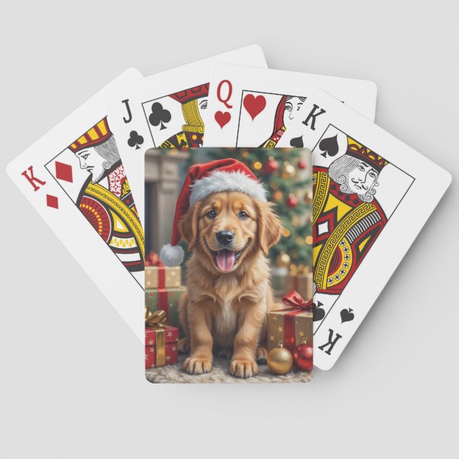 Golden Retriever Puppy's First Christmas Festive Casinokort (Baksidan)