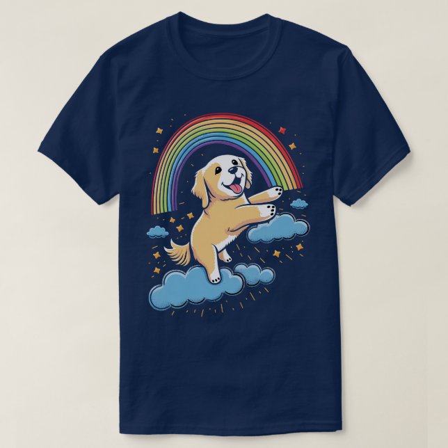 Golden Retriever Rainbow Cloud Cute Animals Kawaii T Shirt (Design framsida)